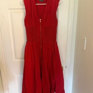 Anthropologie Red Sleeveless Midi Dress with Front Zip